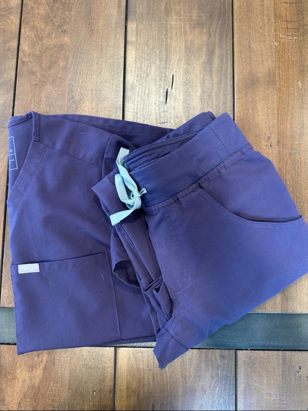 Figs Women's Purple Shadow Scrub Set with Light Gray Drawstring